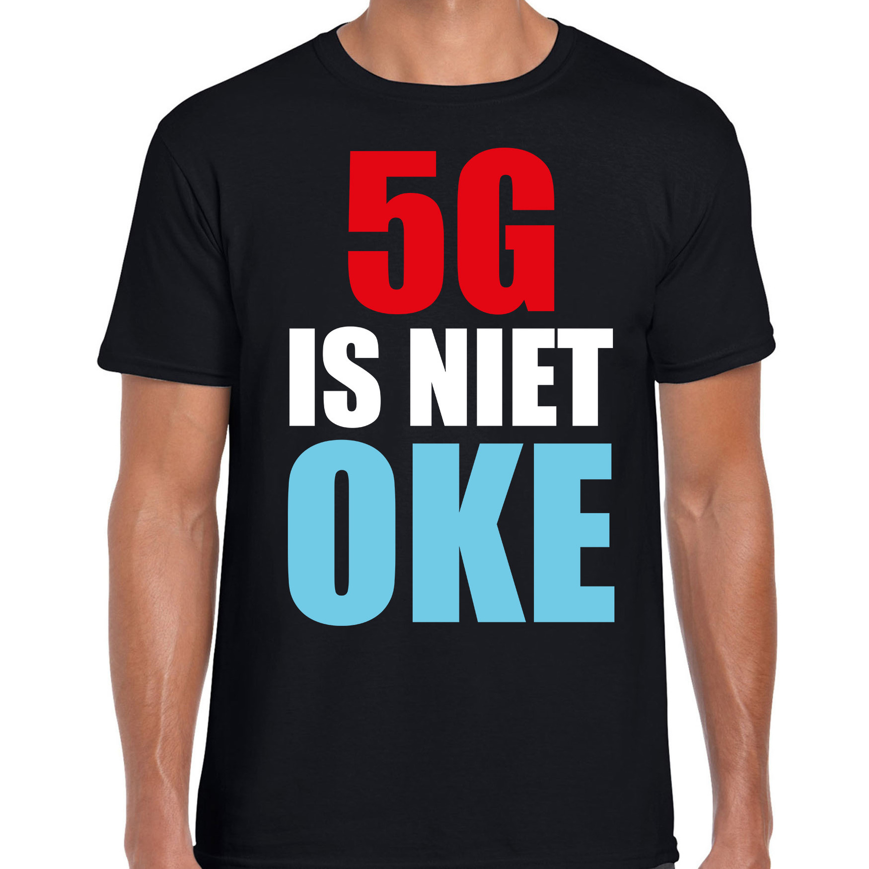 5G is niet oke demonstratie-protest t-shirt zwart voor heren