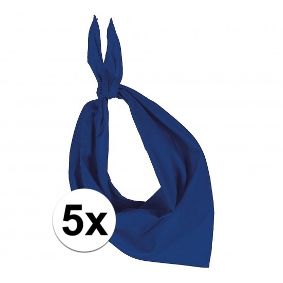 5x Bandana zakdoeken kobalt blauw