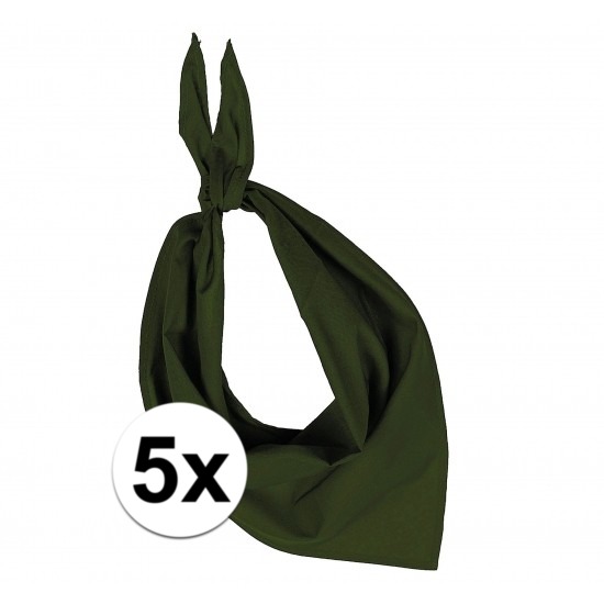 5x Bandana zakdoeken olijf groen