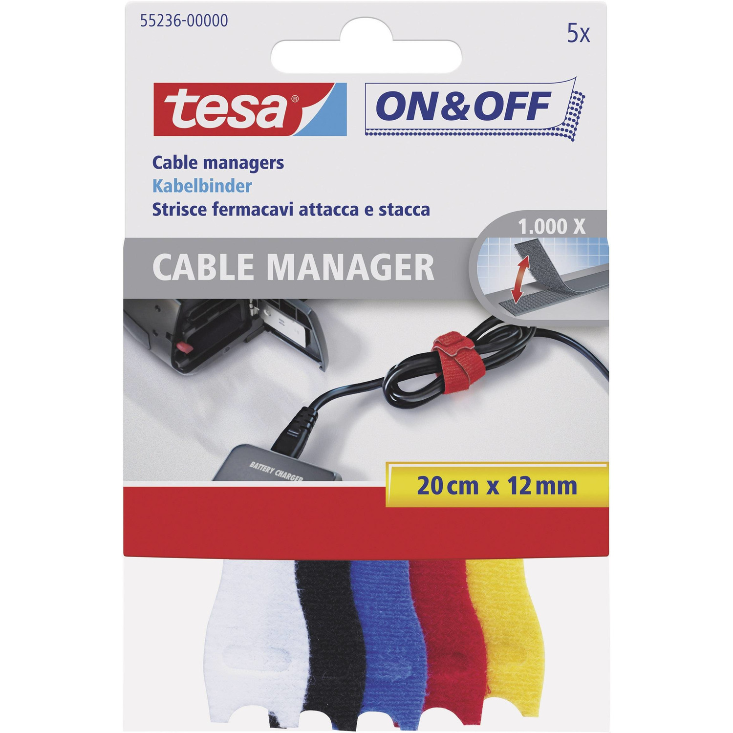 5x Tesa kabelbinders verschillende kleuren 20 cm