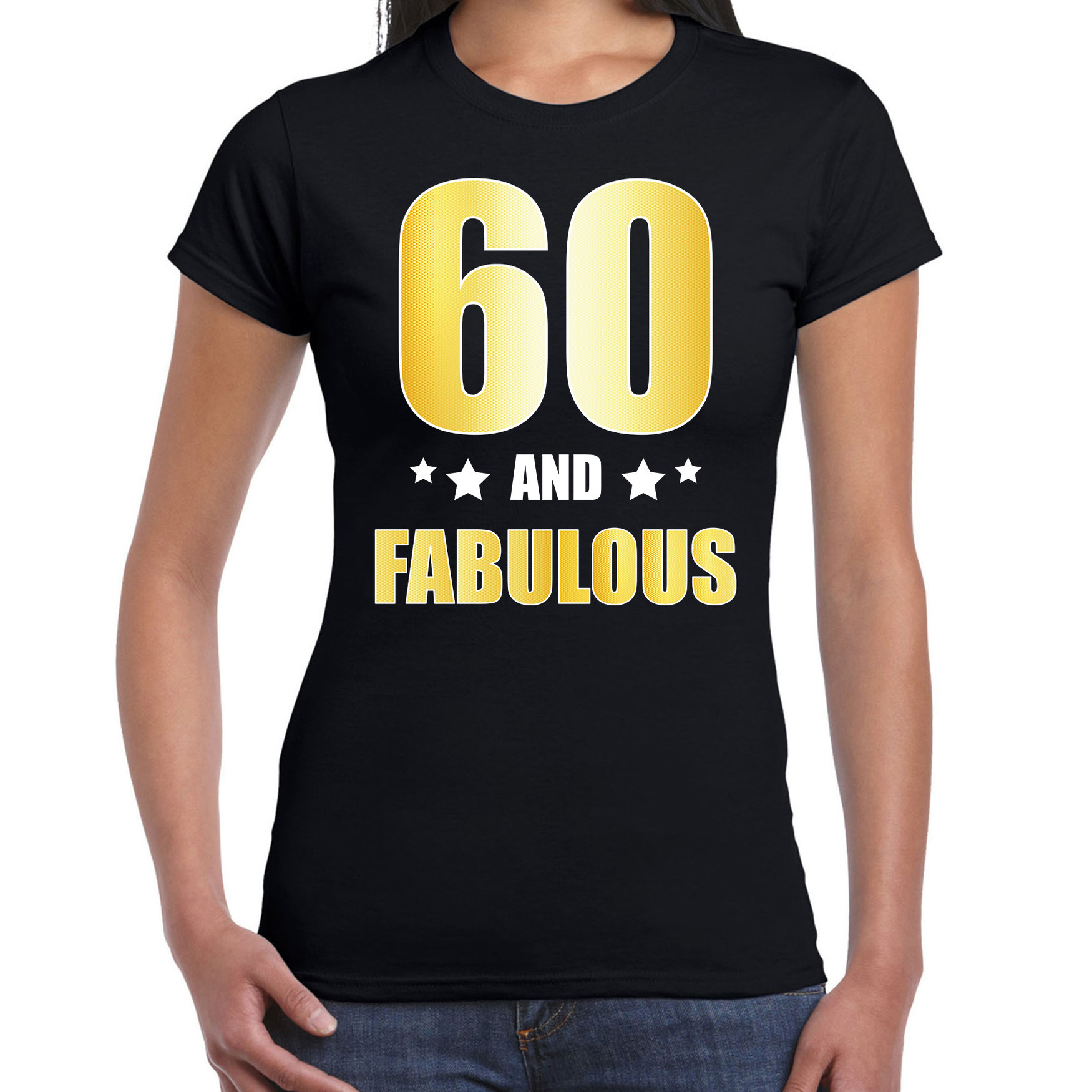 60 and fabulous verjaardag cadeau t-shirt-shirt goud 60 jaar zwart voor dames