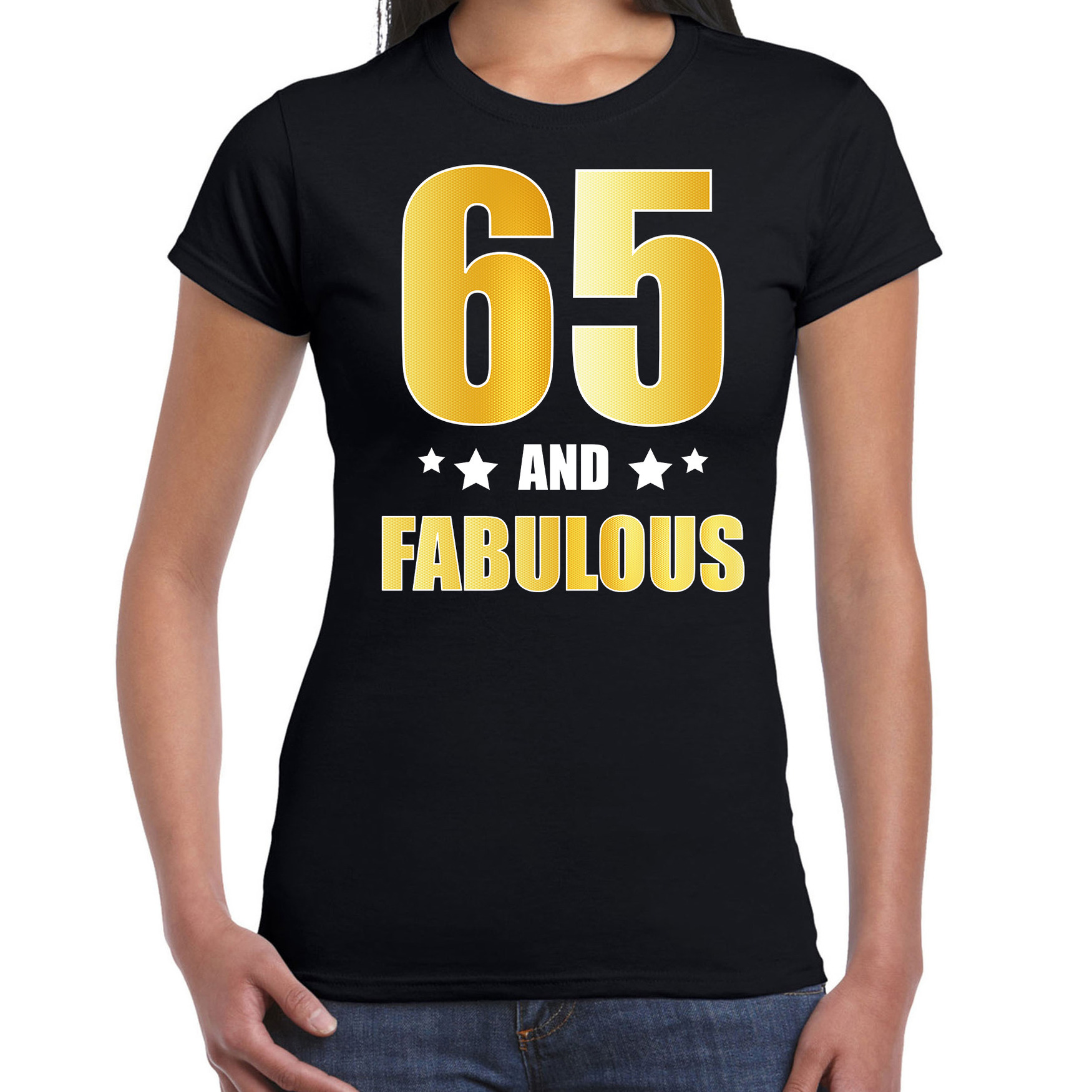 65 and fabulous verjaardag cadeau t-shirt-shirt goud 65 jaar zwart voor dames