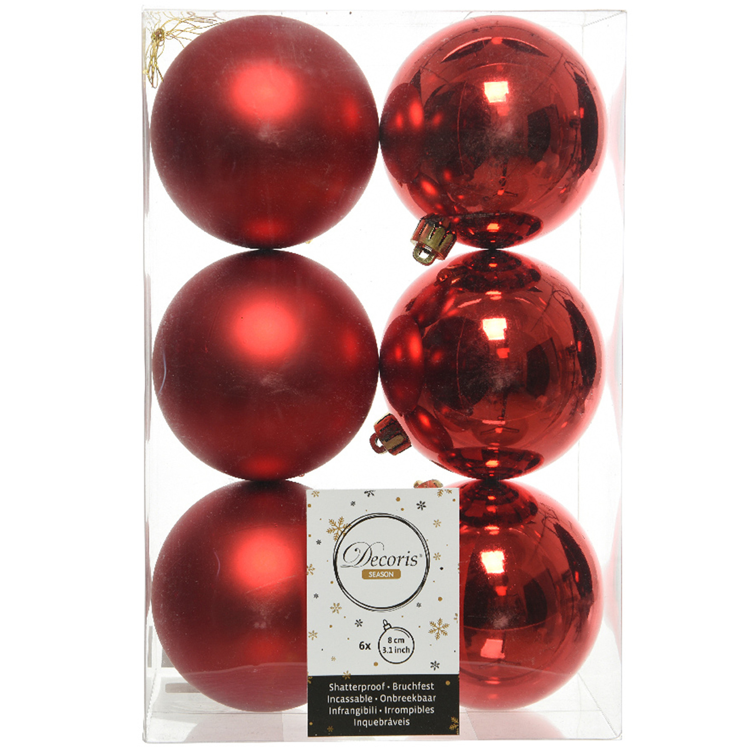 6x Kerst rode kerstballen 8 cm glanzende-matte kunststof-plastic kerstversiering