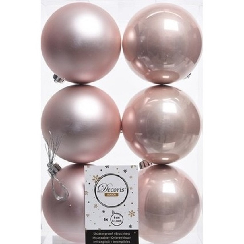 6x Licht roze kerstballen 8 cm glanzende-matte kunststof-plastic kerstversiering