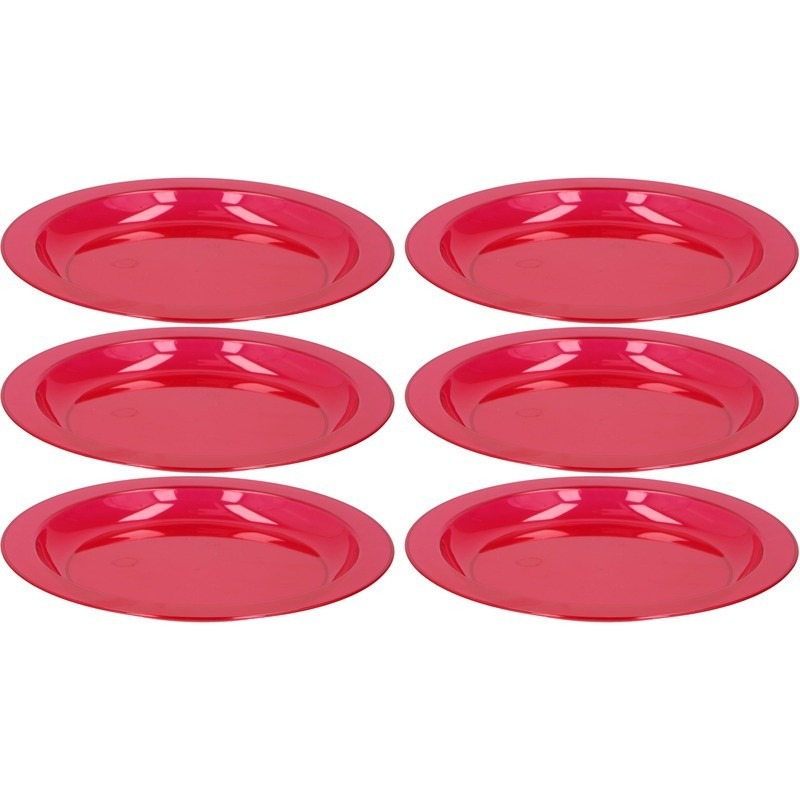 6x Ontbijtbordje rood 20 cm kinderservies van plastic-kunststof