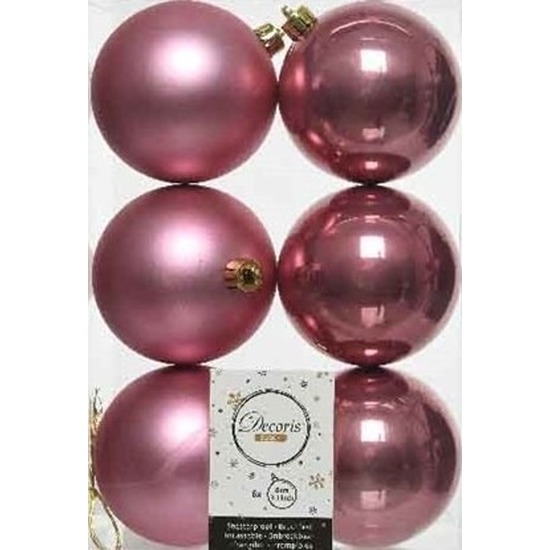6x Oud roze kerstballen 8 cm glanzende-matte kunststof-plastic kerstversiering