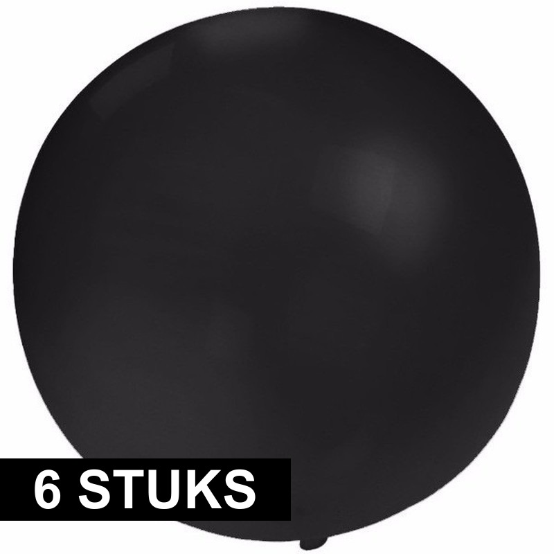6x Ronde zwarte ballonnen 60 cm groot