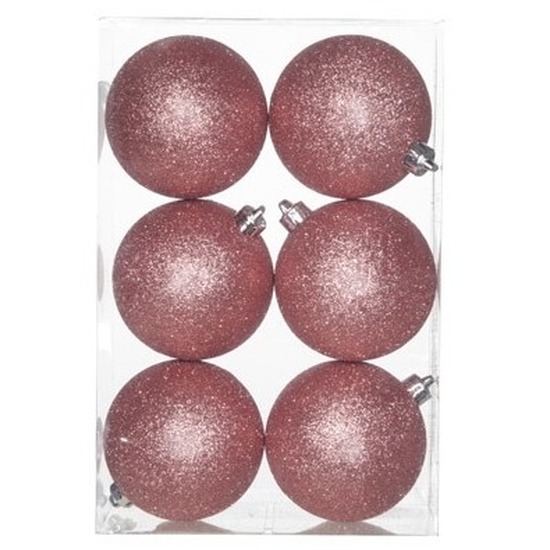 6x Roze kerstballen 8 cm glitter kunststof-plastic kerstversiering