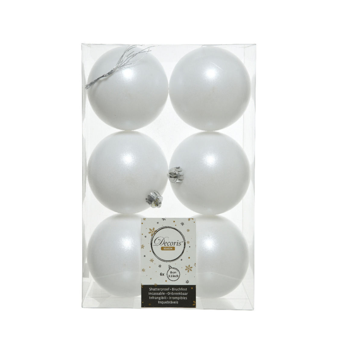 6x Winter witte kerstballen 8 cm matte kunststof-plastic kerstversiering