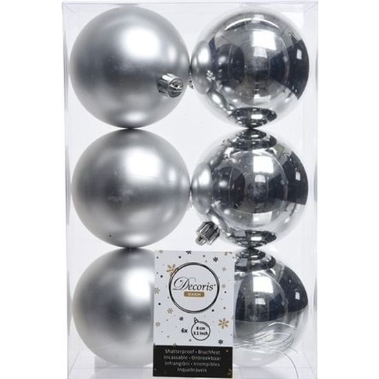 6x Zilveren kerstballen 8 cm glanzende-matte kunststof-plastic kerstversiering