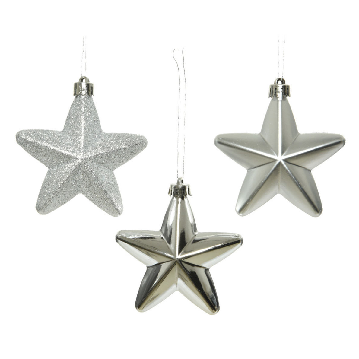 6x Zilveren sterren kerstballen 7 cm kunststof glans-mat-glitter