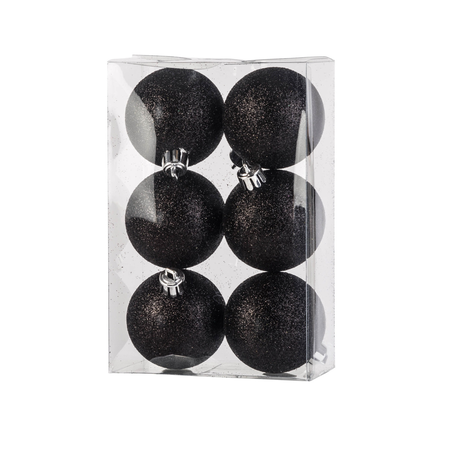 6x Zwarte kerstballen 6 cm glitter kunststof-plastic kerstversiering