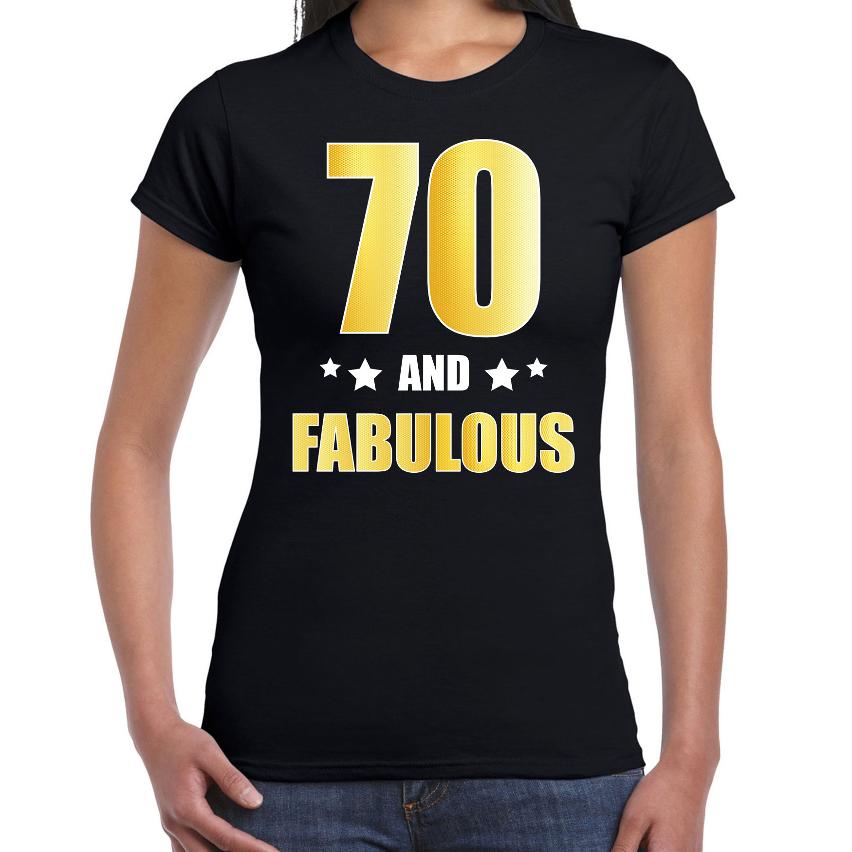 70 and fabulous verjaardag cadeau t-shirt-shirt goud 70 jaar zwart voor dames