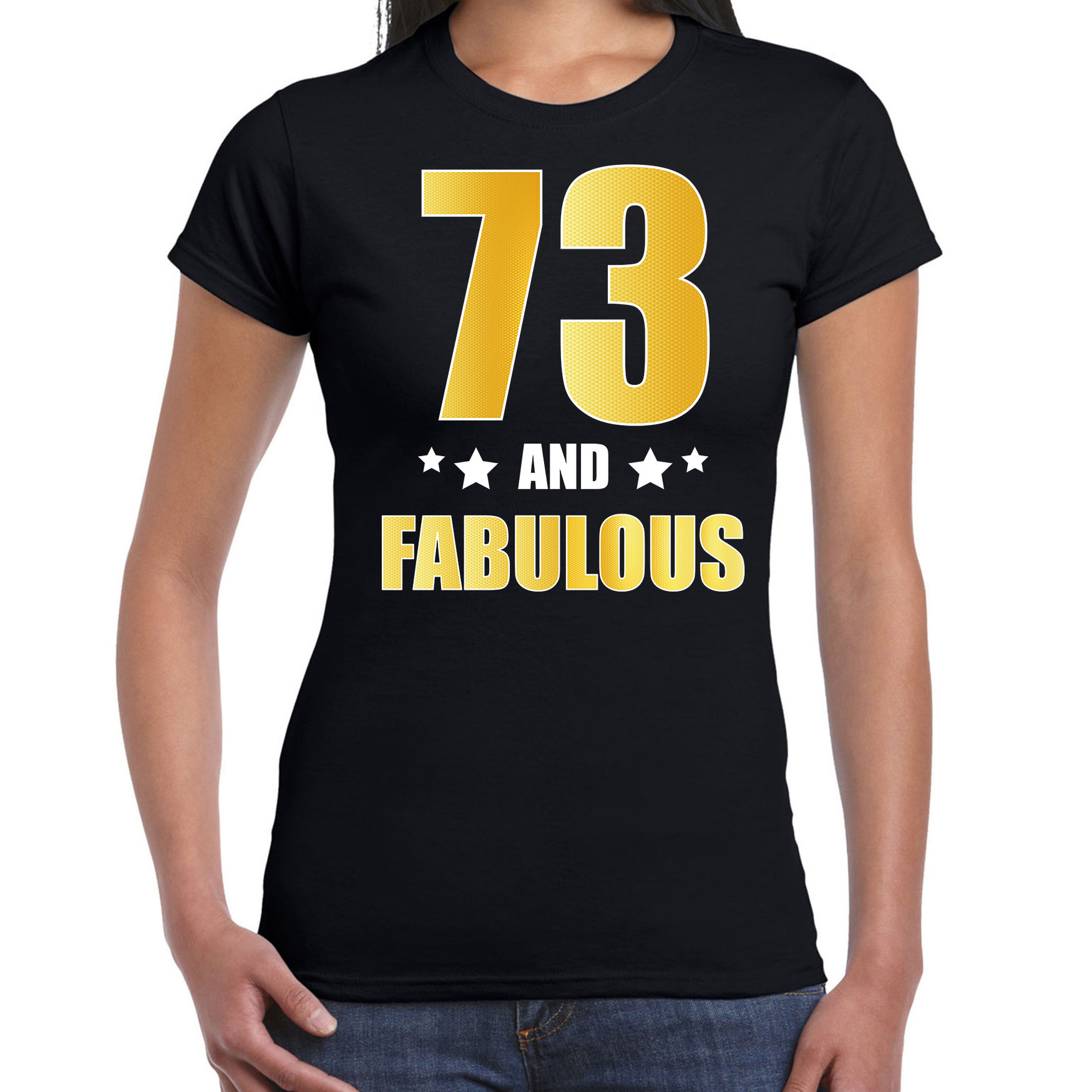 73 and fabulous verjaardag cadeau t-shirt-shirt goud 73 jaar zwart voor dames
