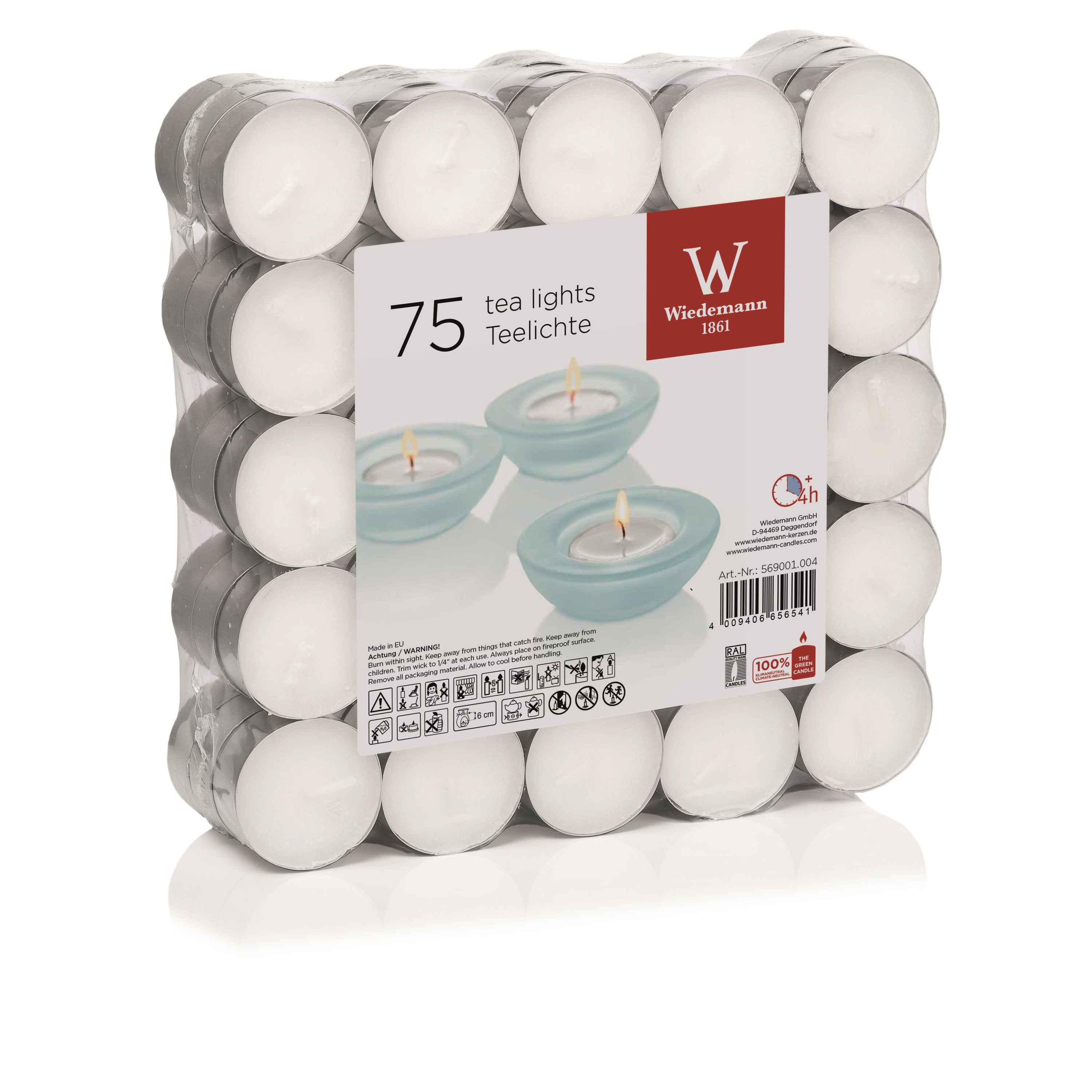 75x Witte waxinelichten-theelichten 4 branduren in verpakking