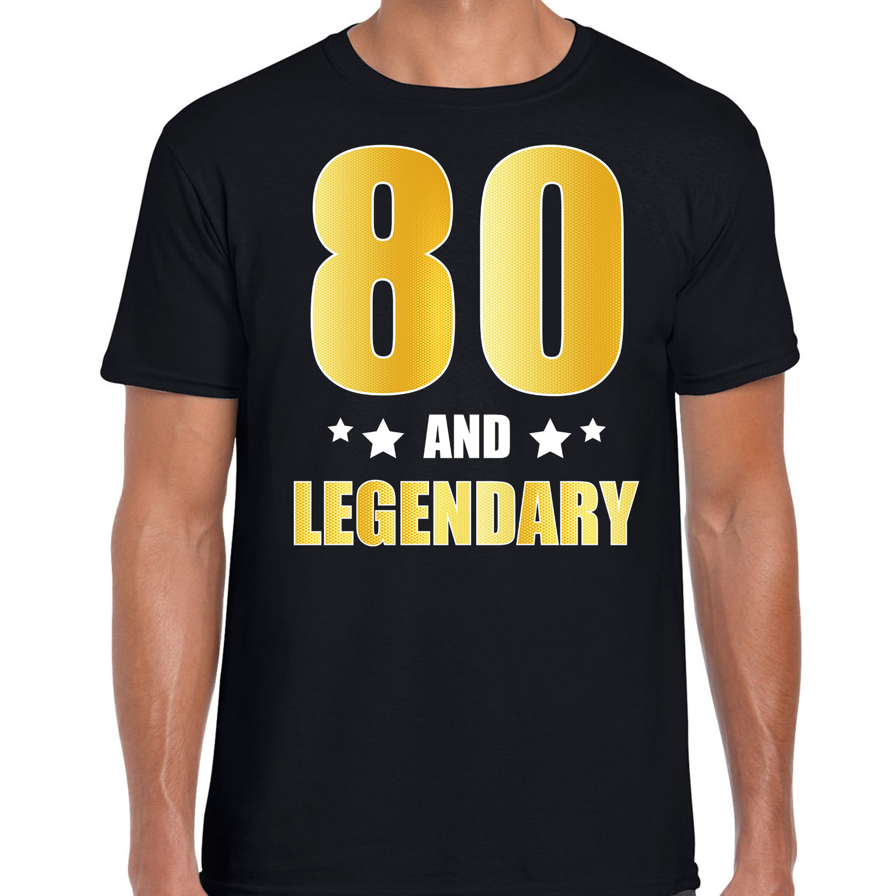 80 and legendary verjaardag cadeau t-shirt goud 80 jaar zwart voor heren