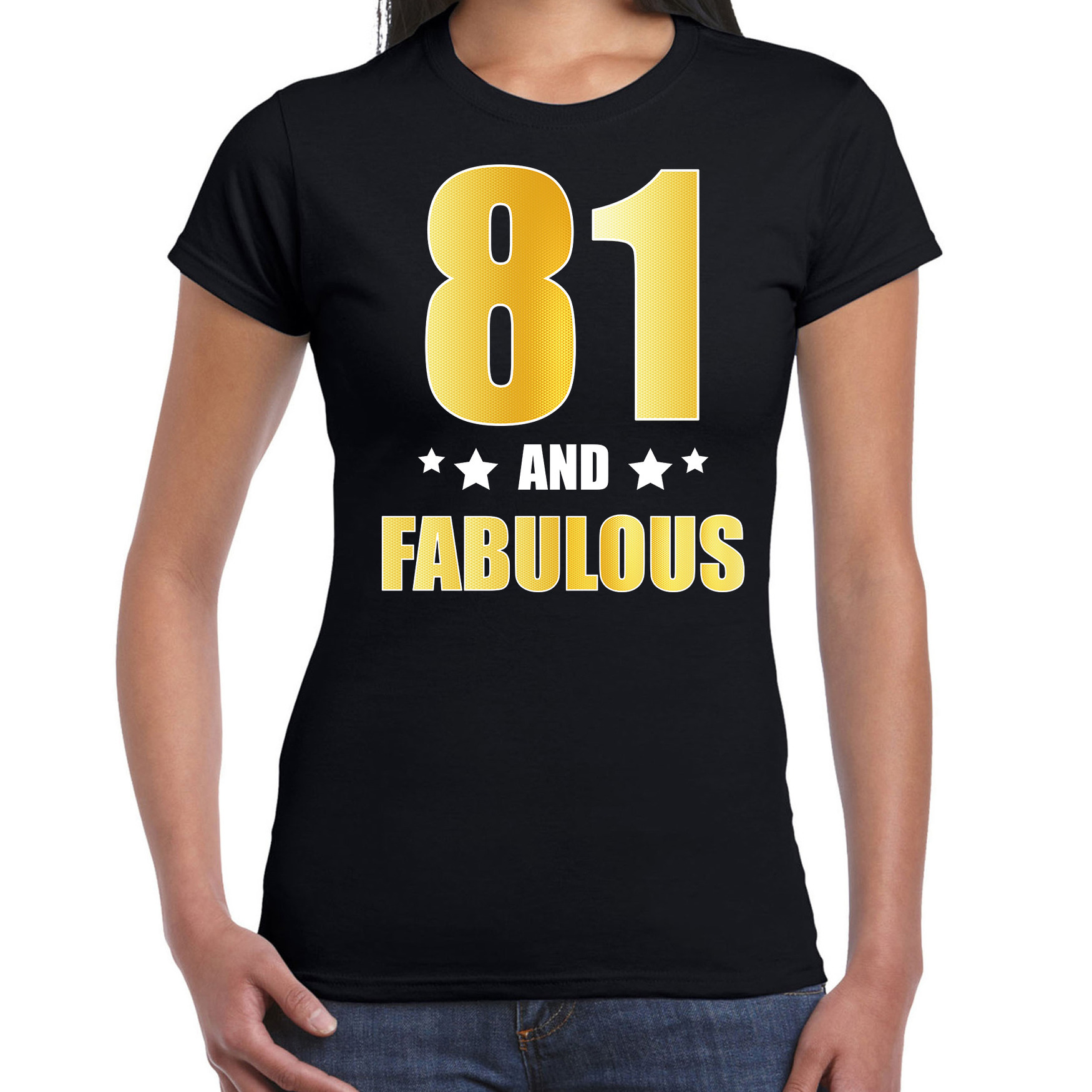 81 and fabulous verjaardag cadeau t-shirt-shirt goud 81 jaar zwart voor dames