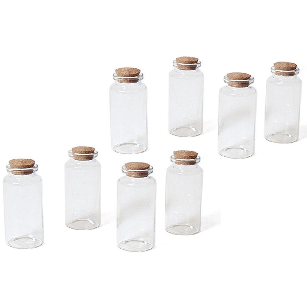 8x Kleine transparante glazen flesjes met kurken dop 12 ml
