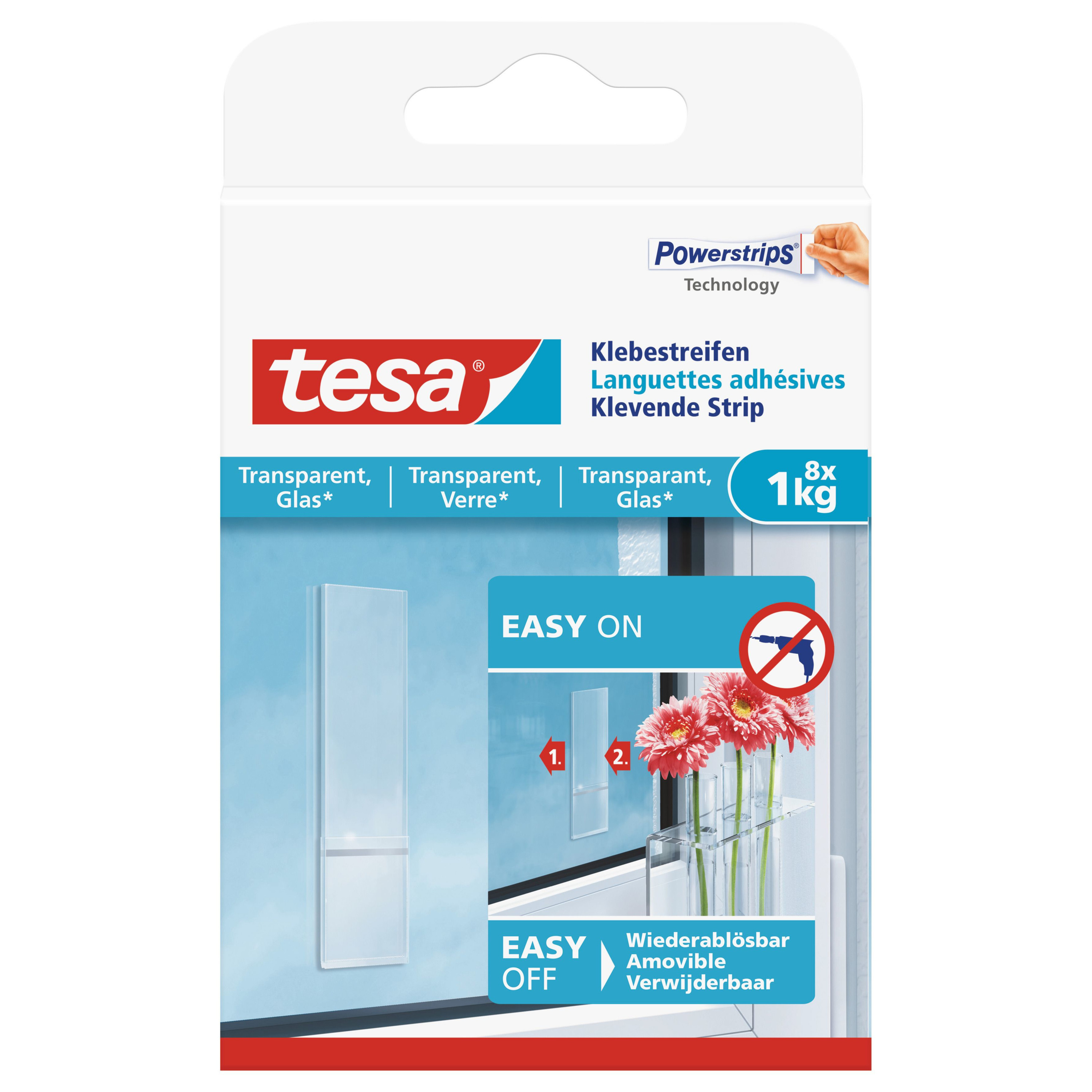 8x Powerstrips zelfklevend voor glas Tesa