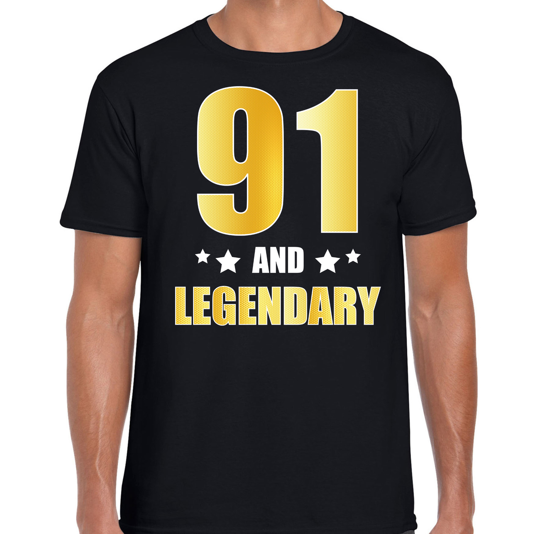 91 and legendary verjaardag cadeau t-shirt goud 91 jaar zwart voor heren