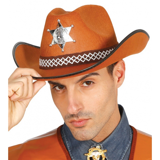 Amerikaanse sheriff cowboy hoed bruin voor volwassenen one size