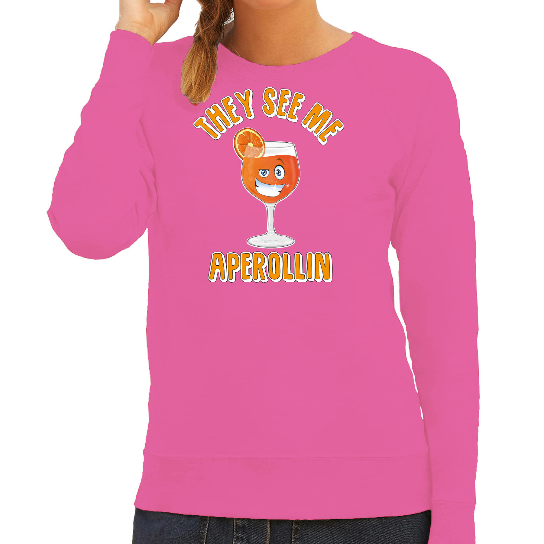 Apres ski sweater-trui voor dames aperol spritz roze apres ski-wintersport skien