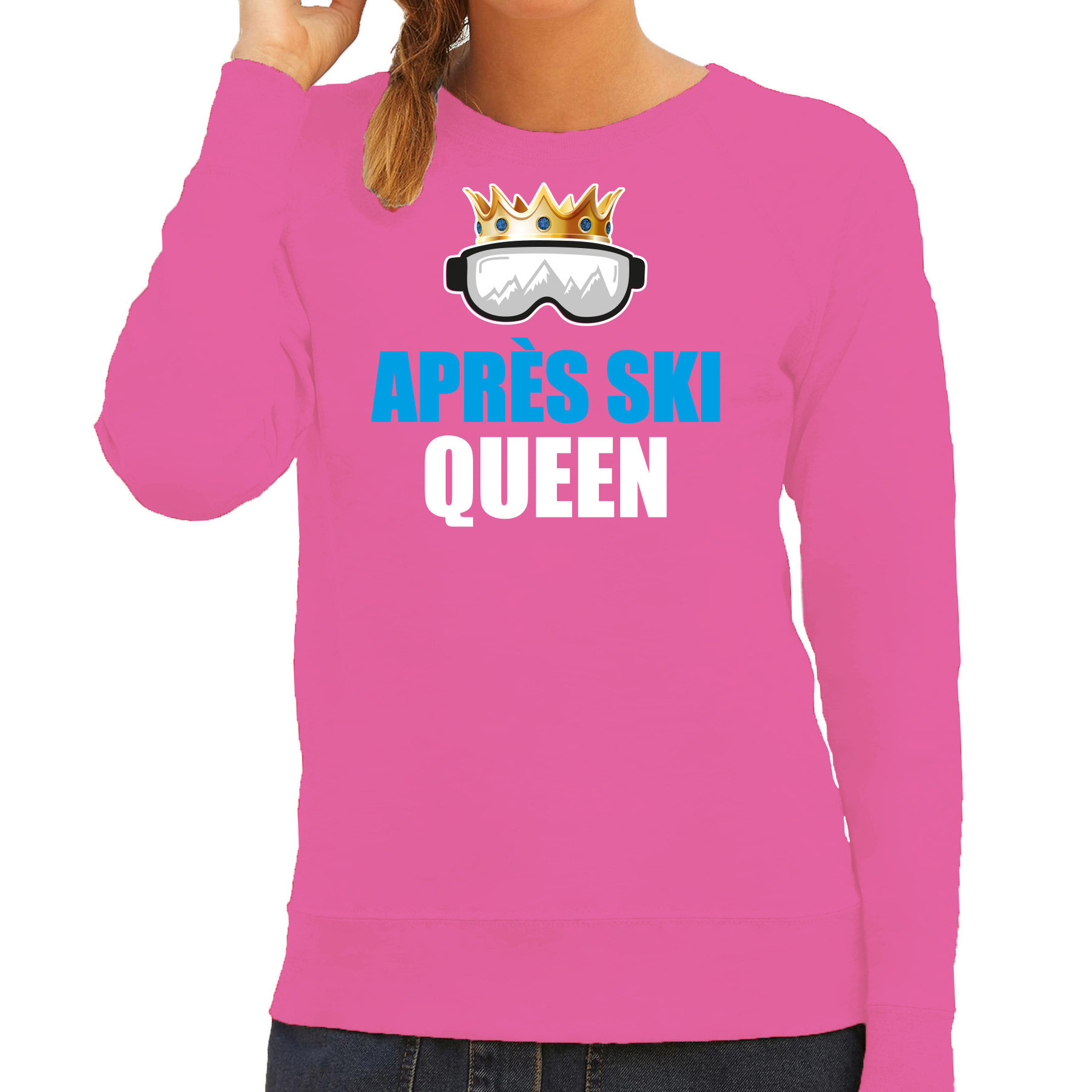 Apres ski sweater-trui voor dames apres ski queen roze wintersport skien
