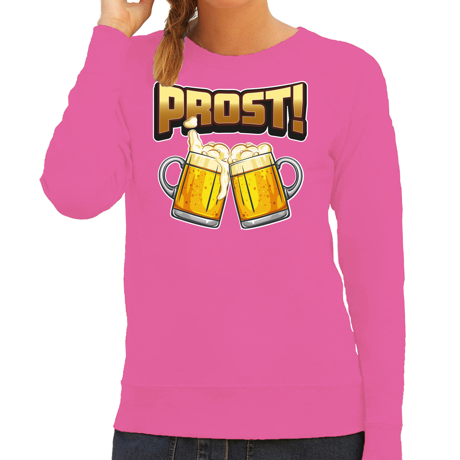 Apres ski sweater-trui voor dames prost roze wintersport proost-proosten