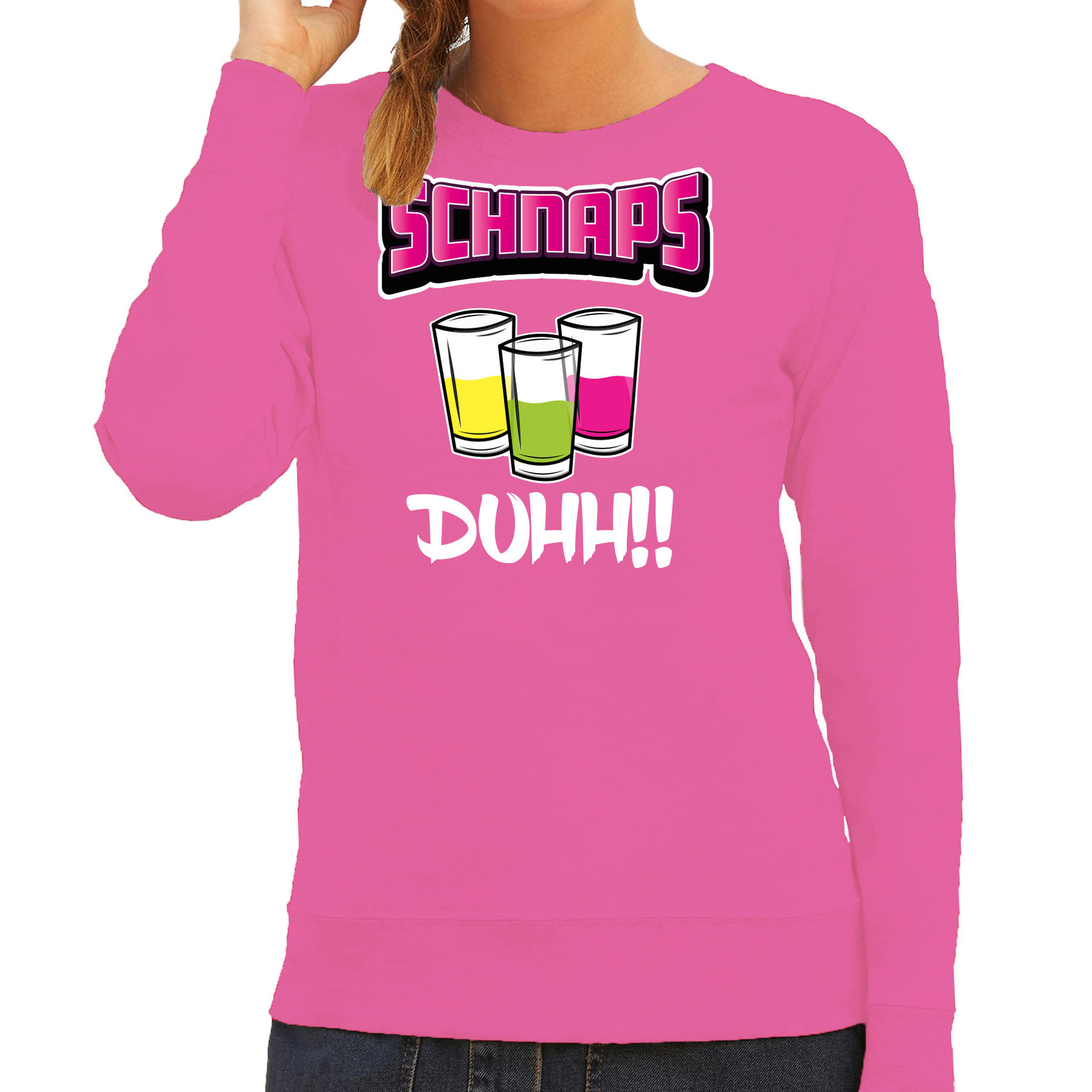 Apres ski sweater-trui voor dames schnapps duhh roze wintersport shotjes