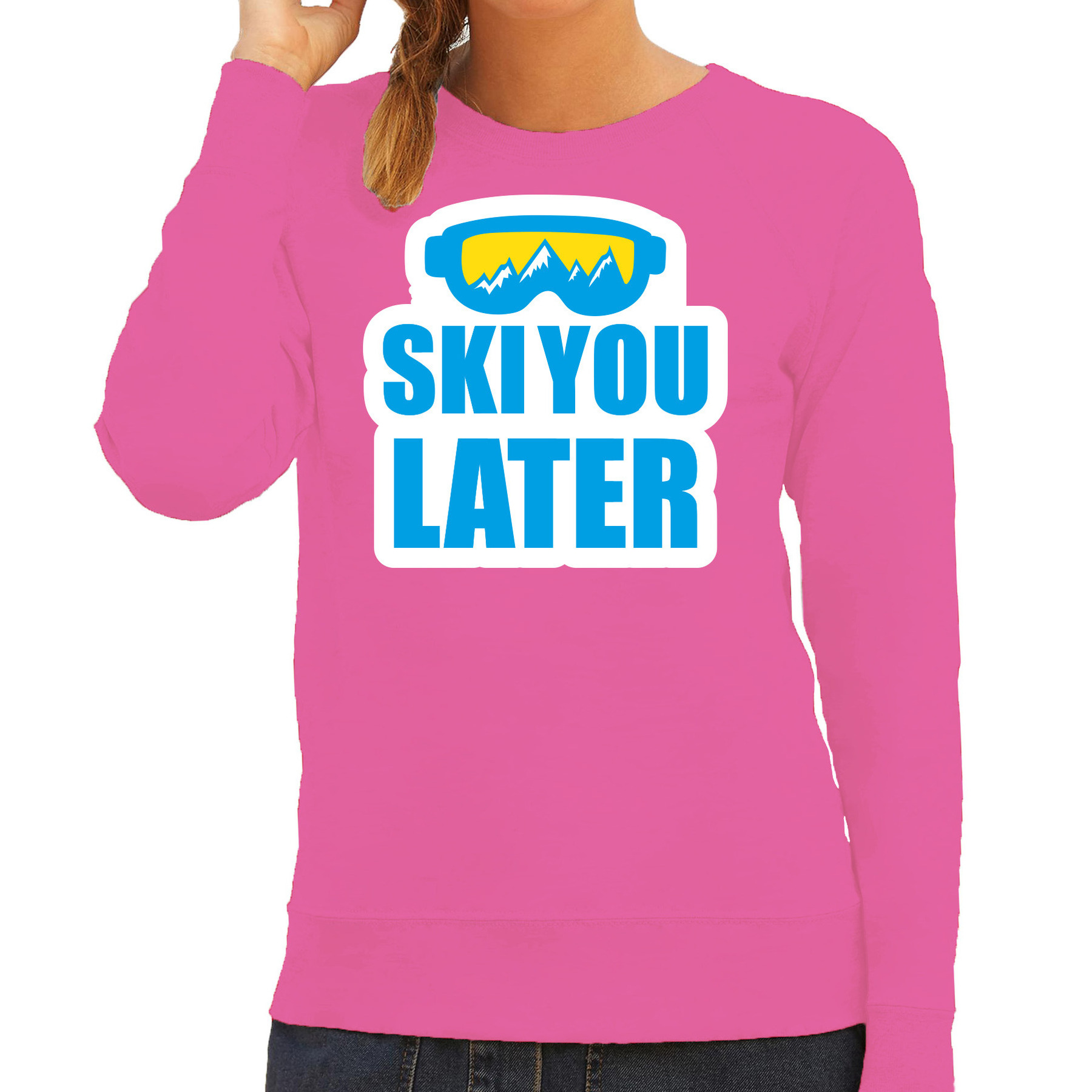 Apres ski sweater-trui voor dames ski you later roze wintersport skien