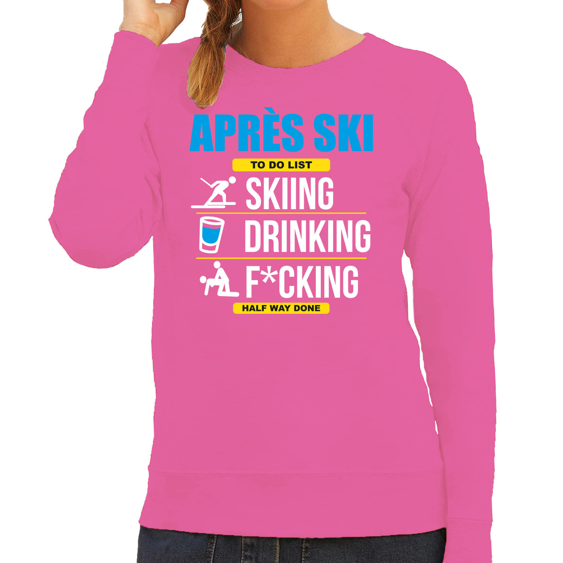 Apres ski sweater-trui voor dames to do list roze wintersport skien