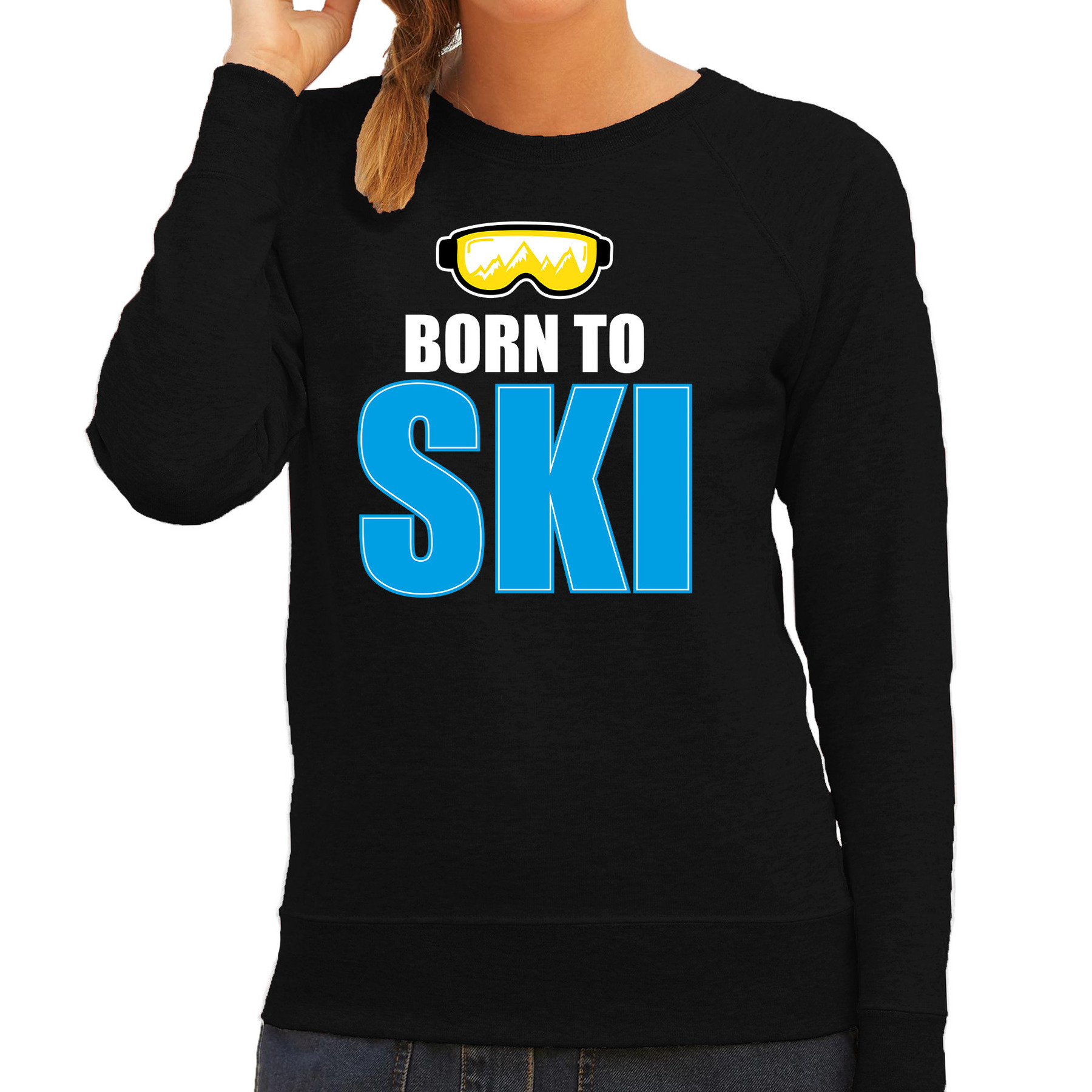 Apres-ski sweater-trui Wintersport Born to ski zwart voor dames