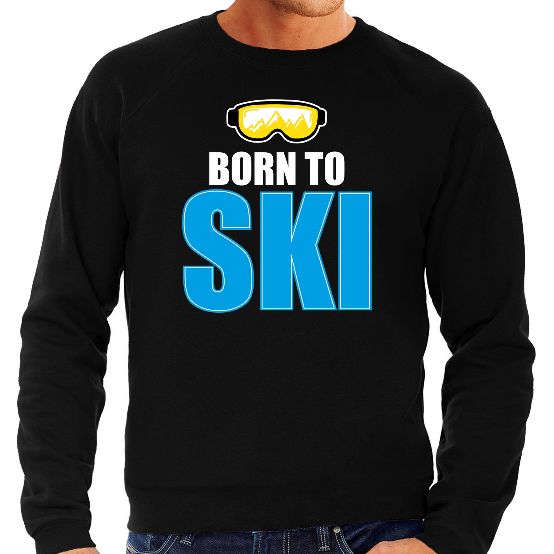 Apres-ski sweater-trui Wintersport Born to ski zwart voor heren