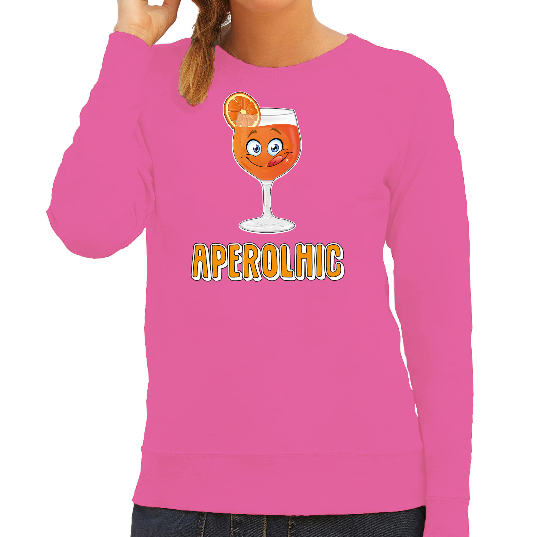 Apres ski sweater voor dames aperolhic roze aperol spritz wintersport alcoholic