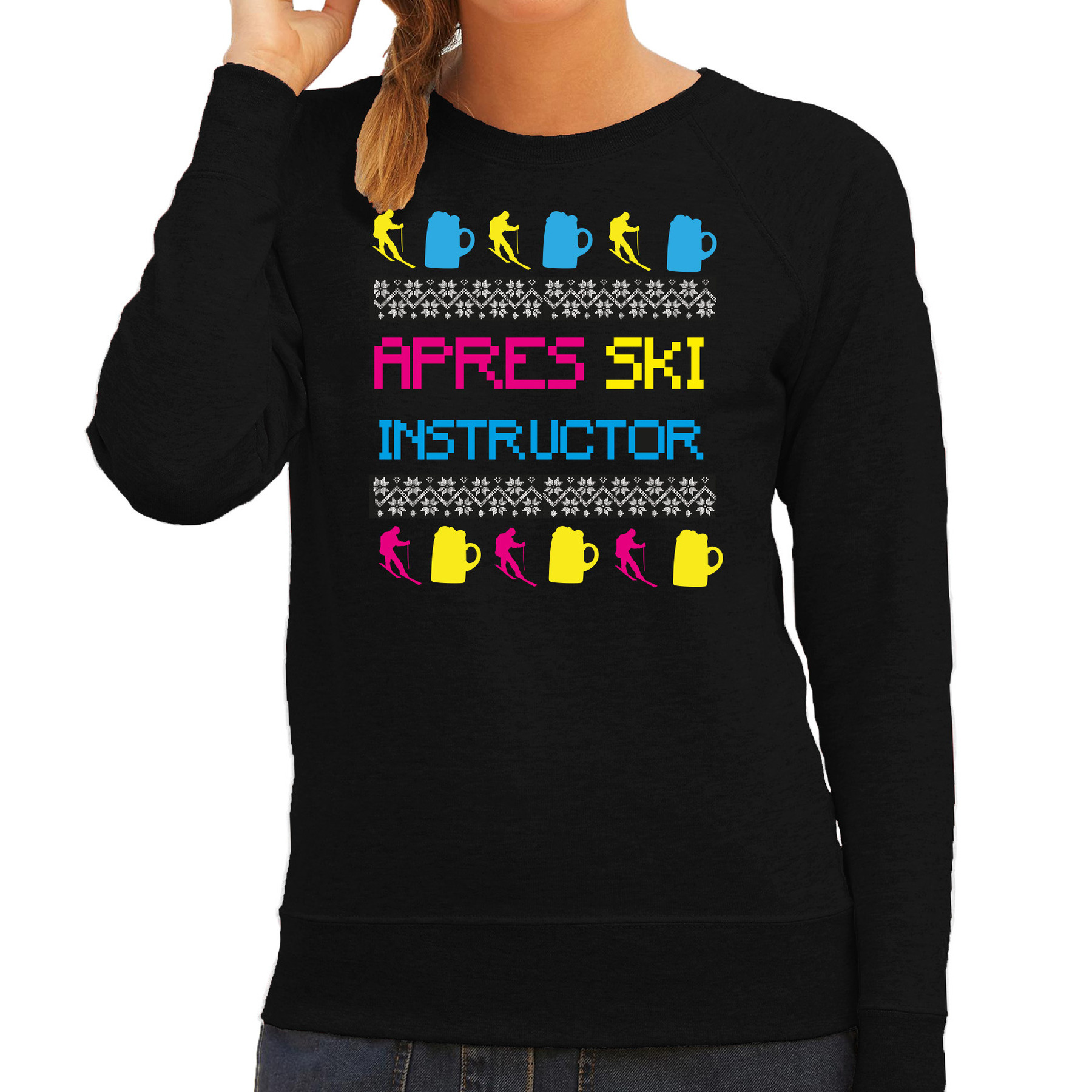 Apres ski sweater voor dames apres ski instructor zwart winter trui