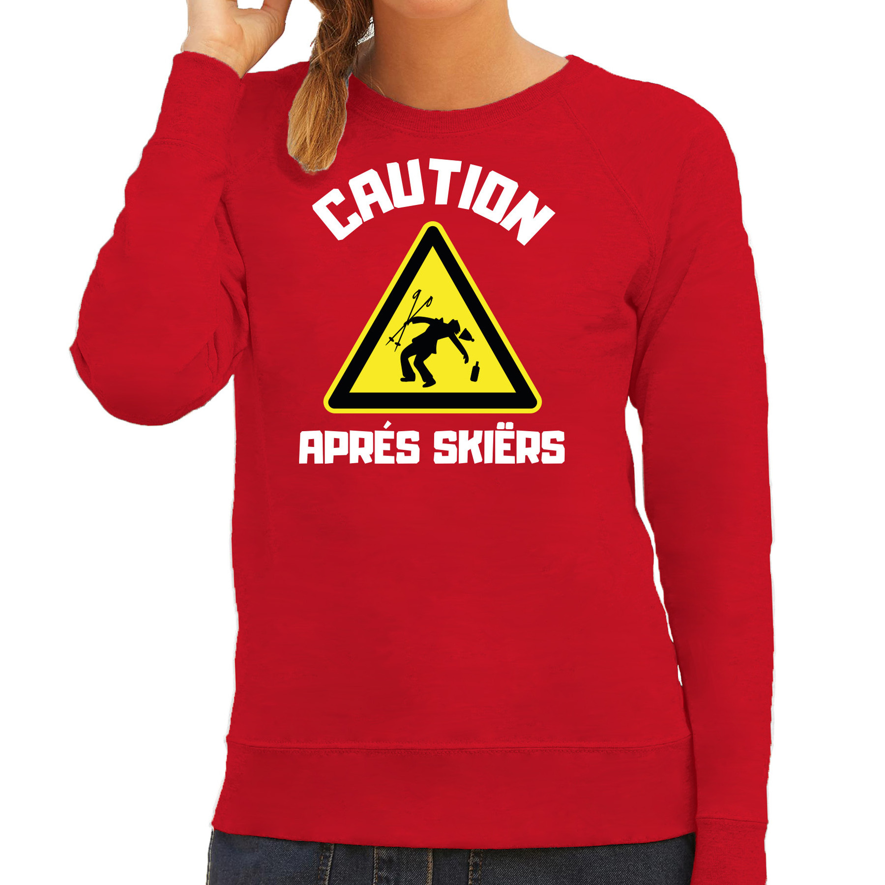 Apres ski sweater voor dames apres ski waarschuwing rood winter trui
