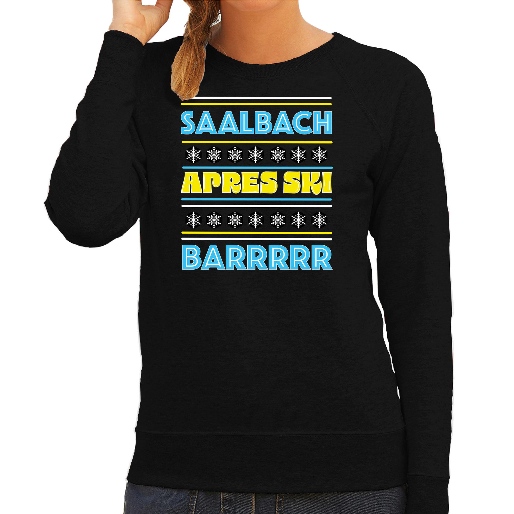 Apres ski sweater voor dames Saalbach zwart apresski bar skien-snowboarden wintersport