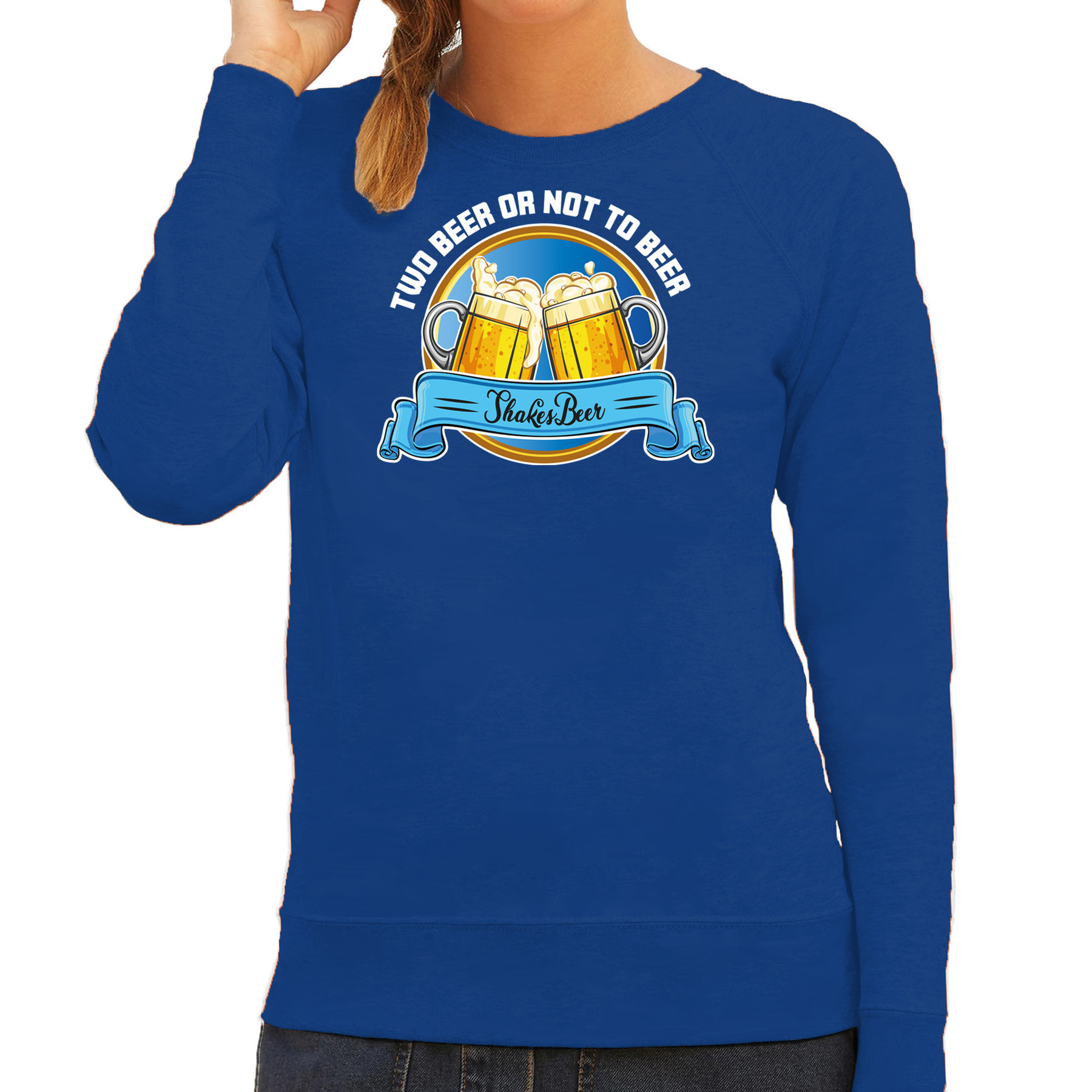 Apres ski sweater voor dames two beer or not to beer blauw wintersport bier