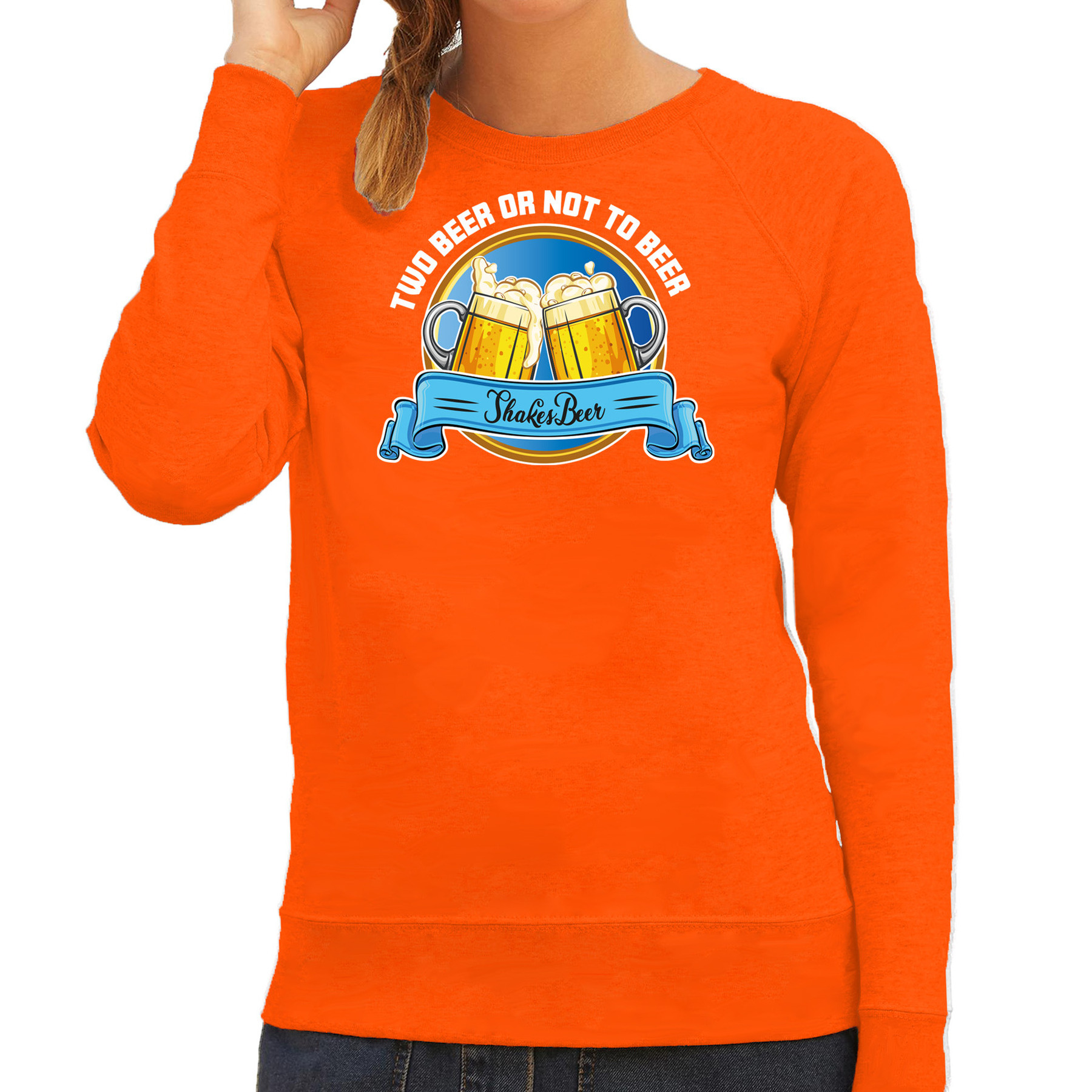 Apres ski sweater voor dames two beer or not to beer oranje wintersport bier