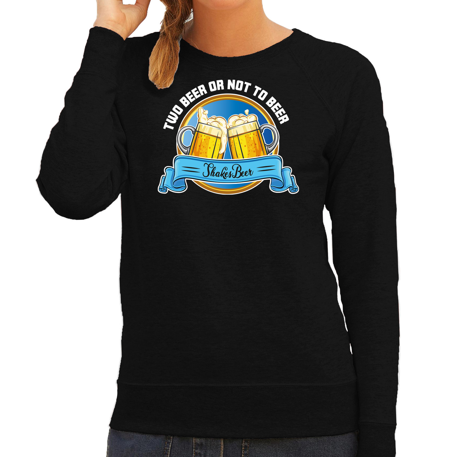 Apres ski sweater voor dames two beer or not to beer zwart wintersport bier