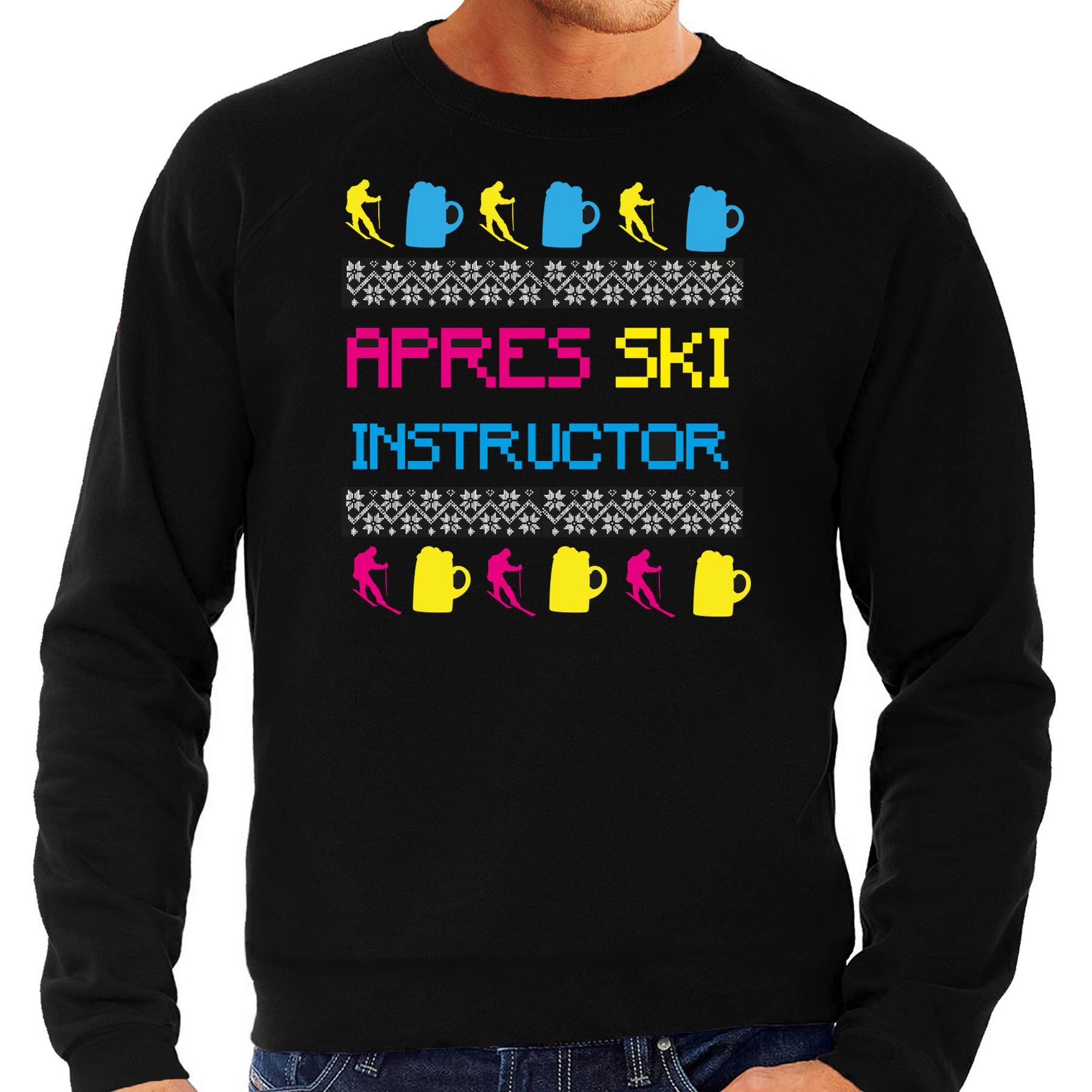 Apres ski sweater voor heren apres ski instructor zwart winter trui