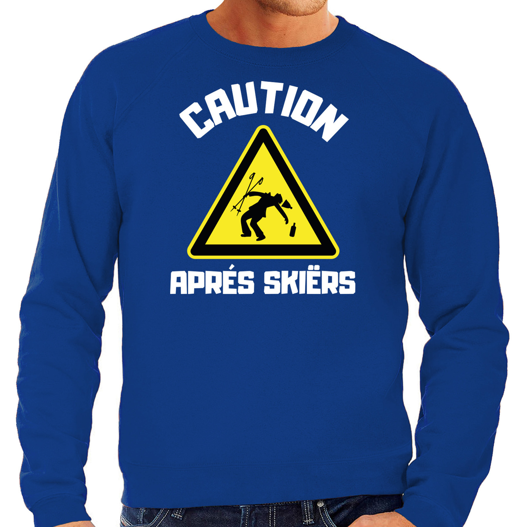 Apres ski sweater voor heren apres ski waarschuwing blauw winter trui