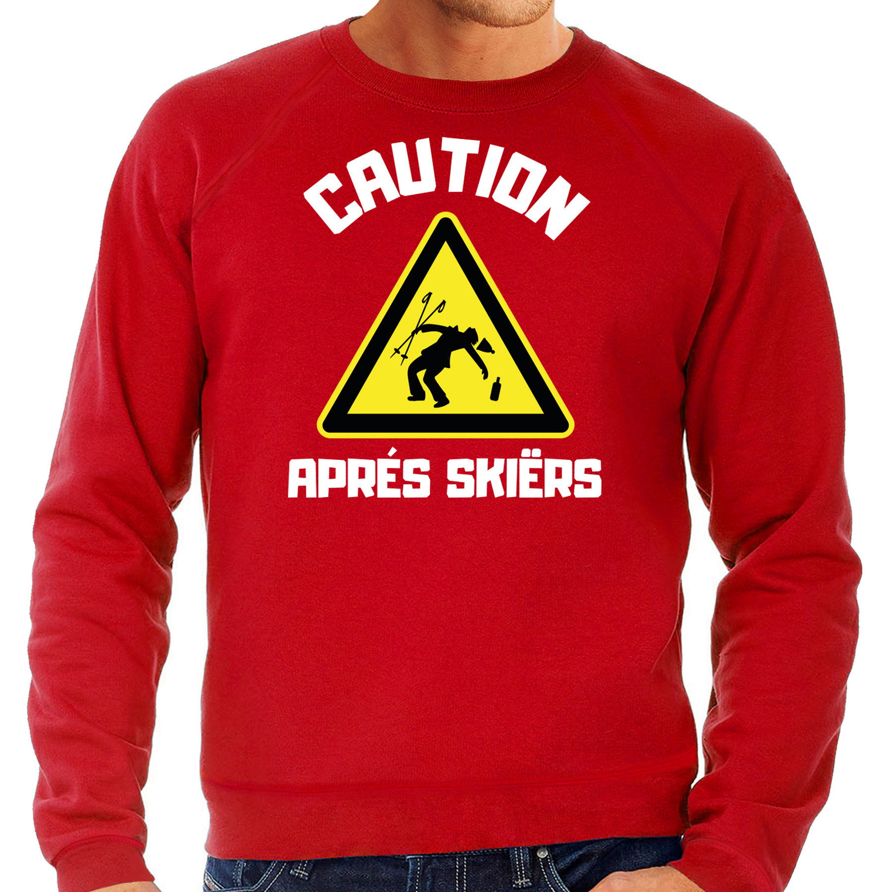 Apres ski sweater voor heren apres ski waarschuwing rood winter trui