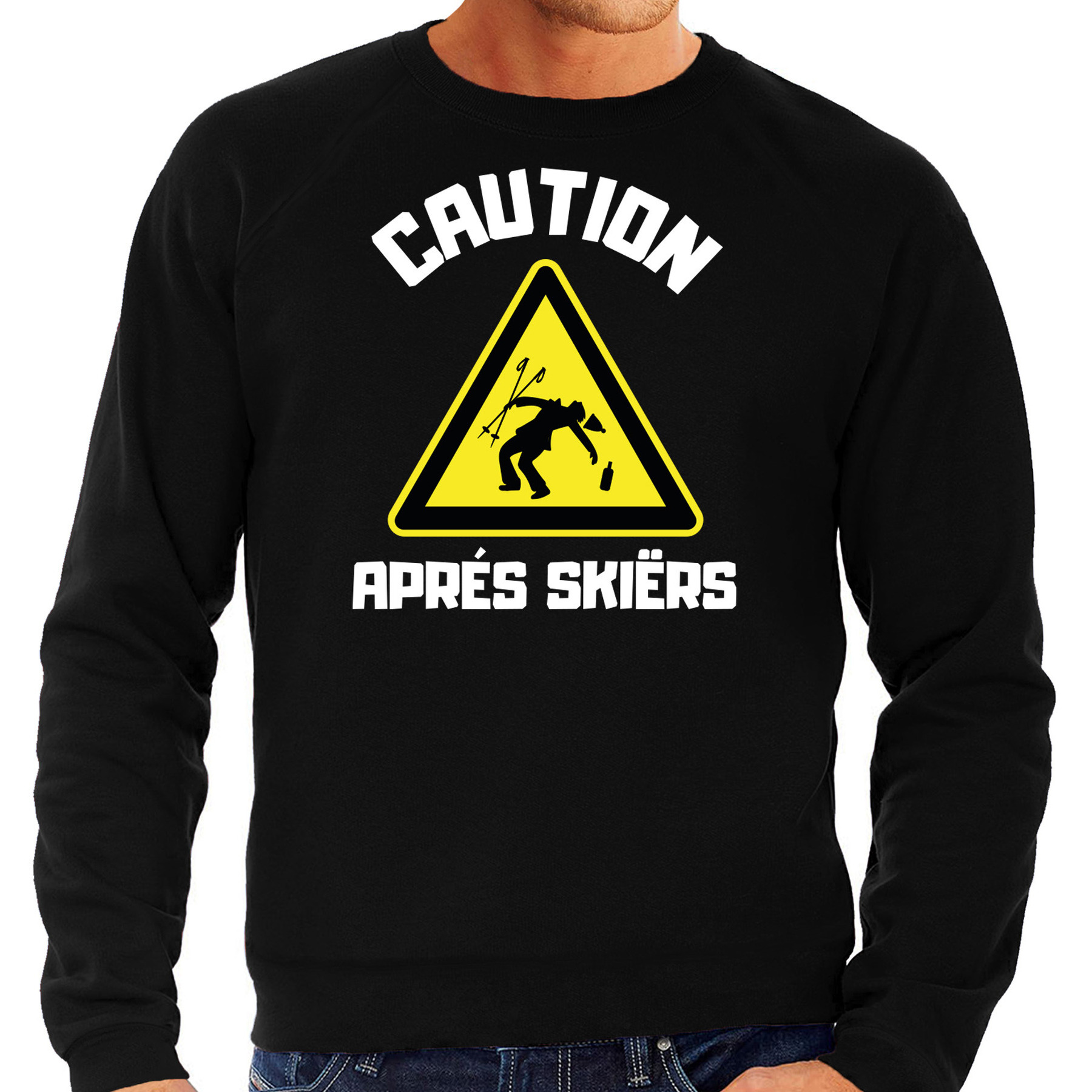 Apres ski sweater voor heren apres ski waarschuwing zwart winter trui