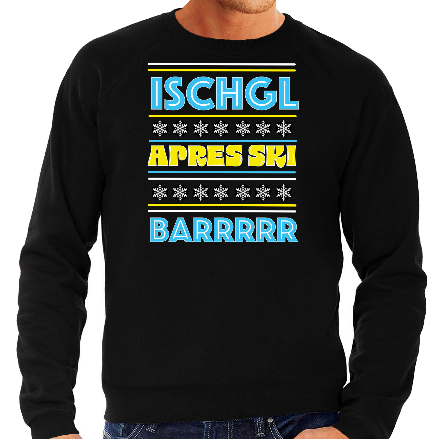 Apres ski sweater voor heren Ischgl zwart apresski kroeg skien-snowboarden wintersport