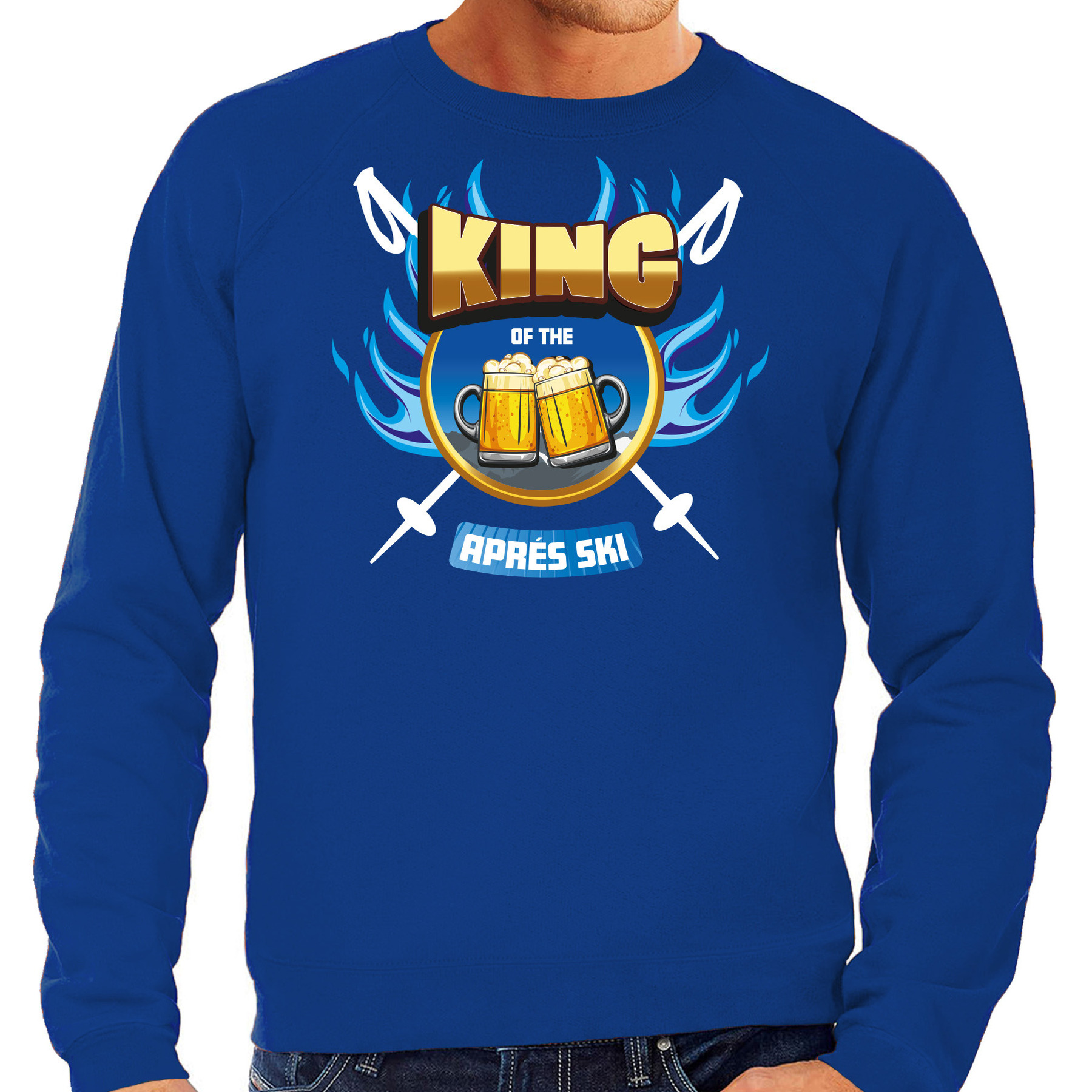 Apres ski sweater voor heren king of the apres ski blauw winter trui