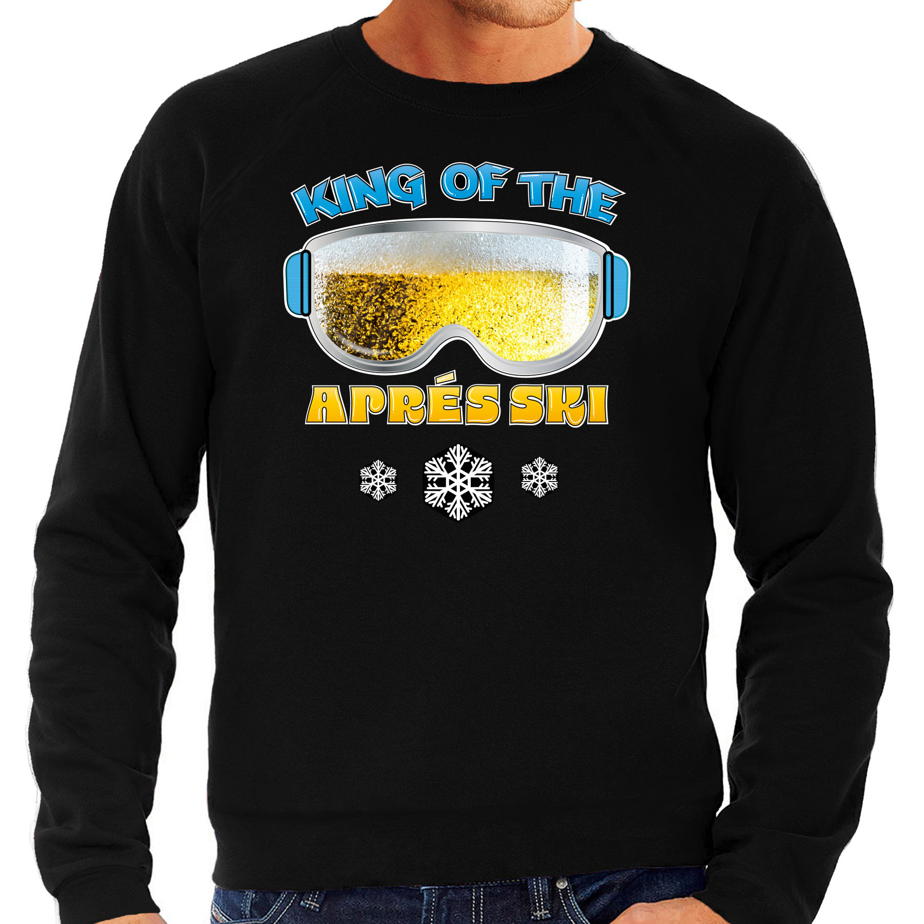 Apres ski sweater voor heren king of the apres ski zwart wintersport bier