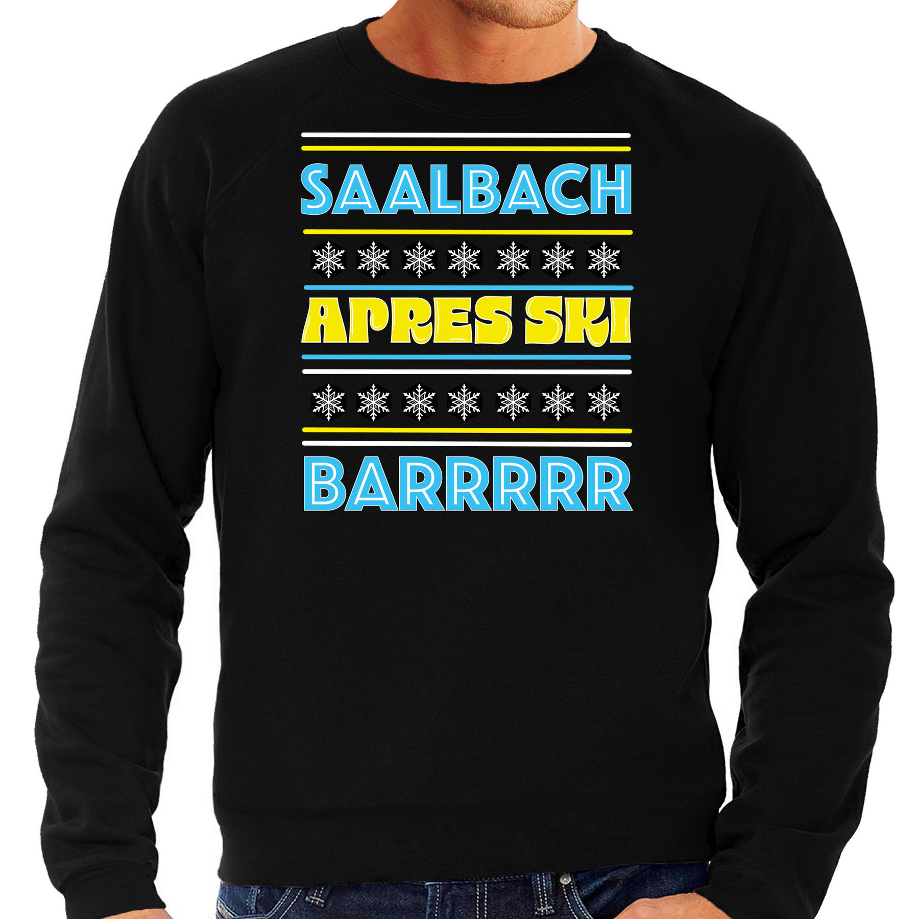 Apres ski sweater voor heren Saalbach zwart apresski kroeg skien-snowboarden wintersport