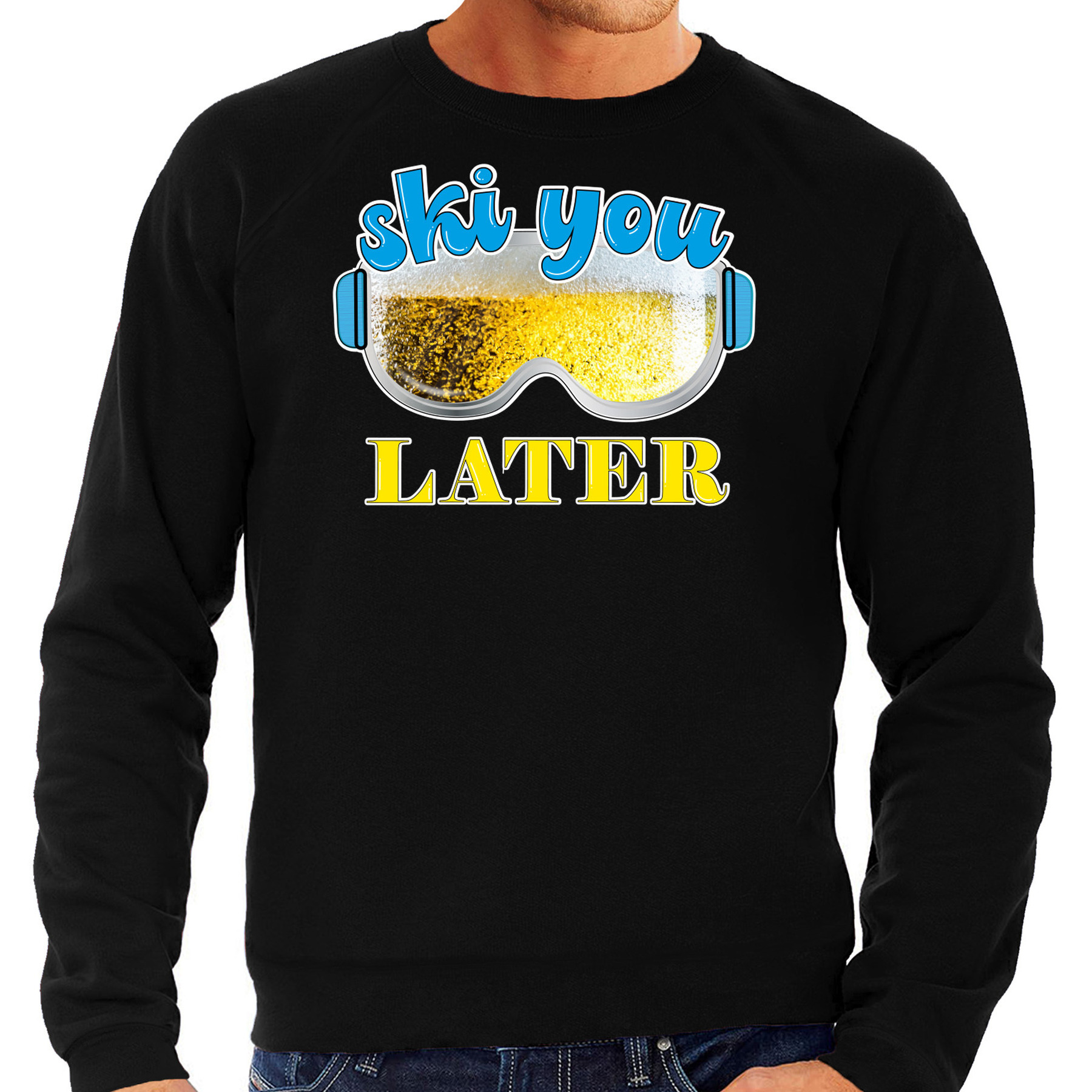 Apres ski sweater voor heren ski you later zwart bier-beer wintersport
