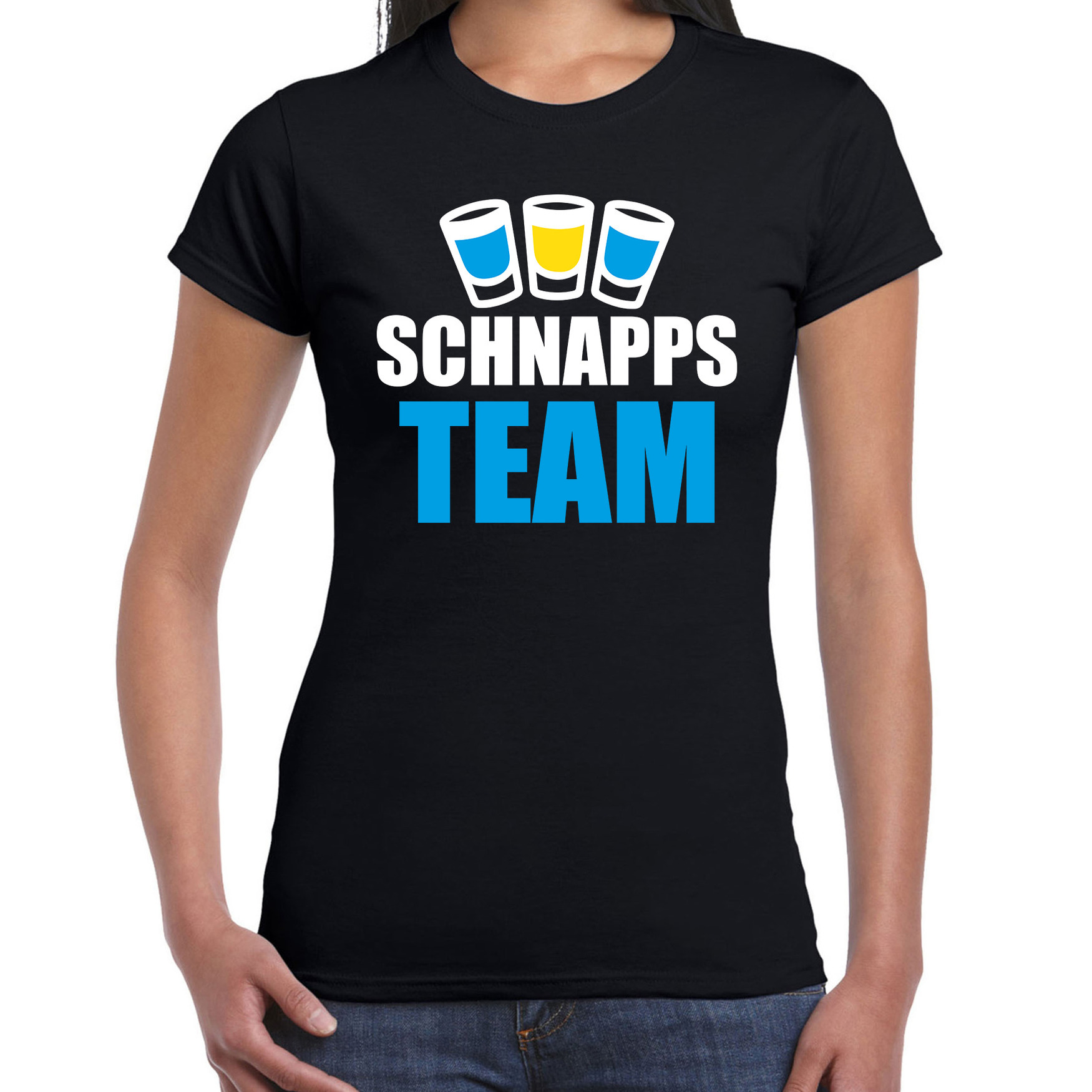 Apres ski t-shirt Schnapps team zwart dames Wintersport shirt Foute apres ski outfit